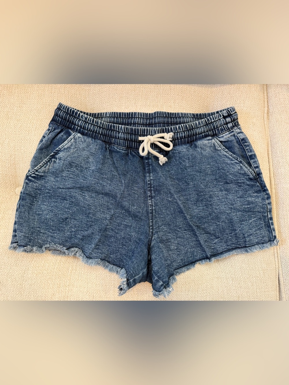 No Boundaries Blue High-Waist Denim Drawstring Shorts